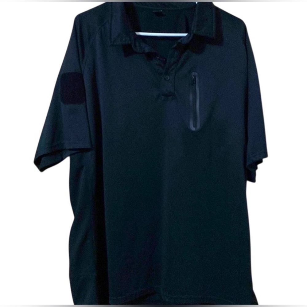 Tactical Polo Shirt Button Neck Chest Pocket Black XXL